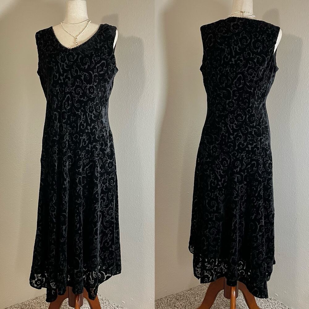 Ronni Nicole Dress sz 12 Black Velour Gothic Romantic Whimsigoth VTG Y2K